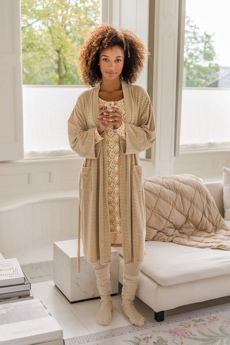 Pip Studio Naomi Kimono Velvet Little Sumo Stripe, pískové