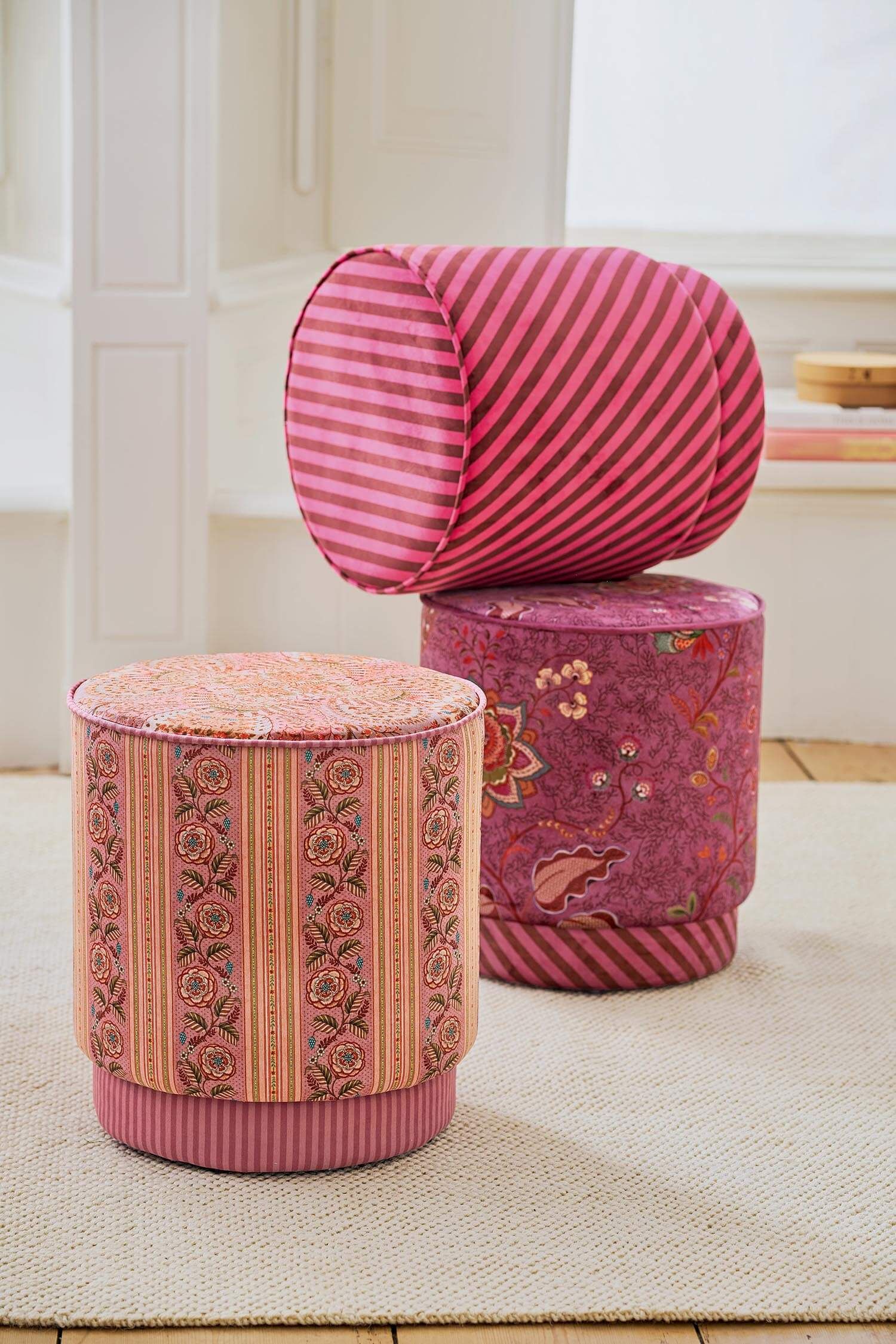 Pip Studio Puf Block Stripe  - růžový