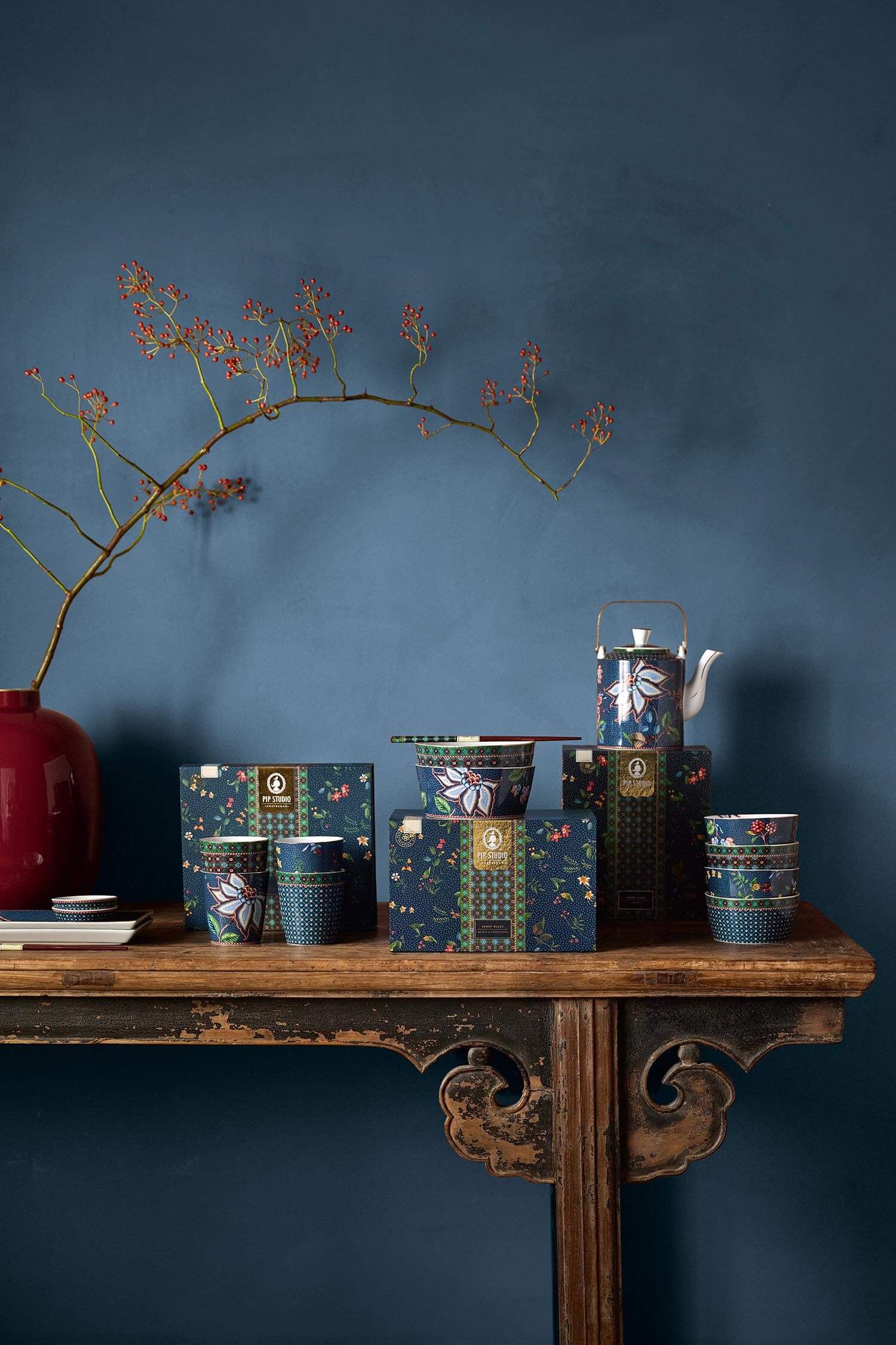 Pip Studio dárková sada 4 hrnků Oriental Berry Blues Blue