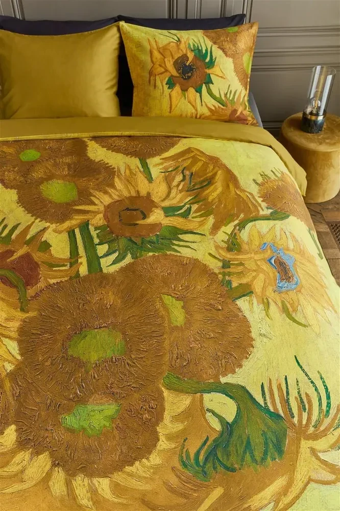 Povlečení z bavlněného saténu Slunečnice Van Gogh 200x200 + 2x 70x90