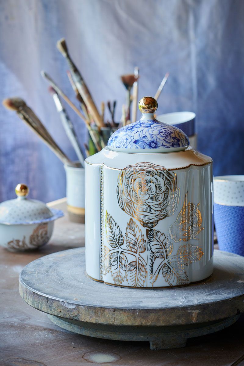 Pip Studio Royal White porcelánová dóza, 1,9l, modro-bílá