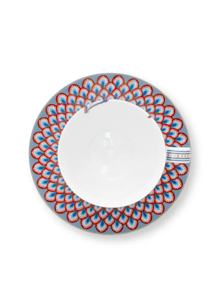 Pip Studio Flower Festival sada 2 cappuccino šálků s podšálky, modrá