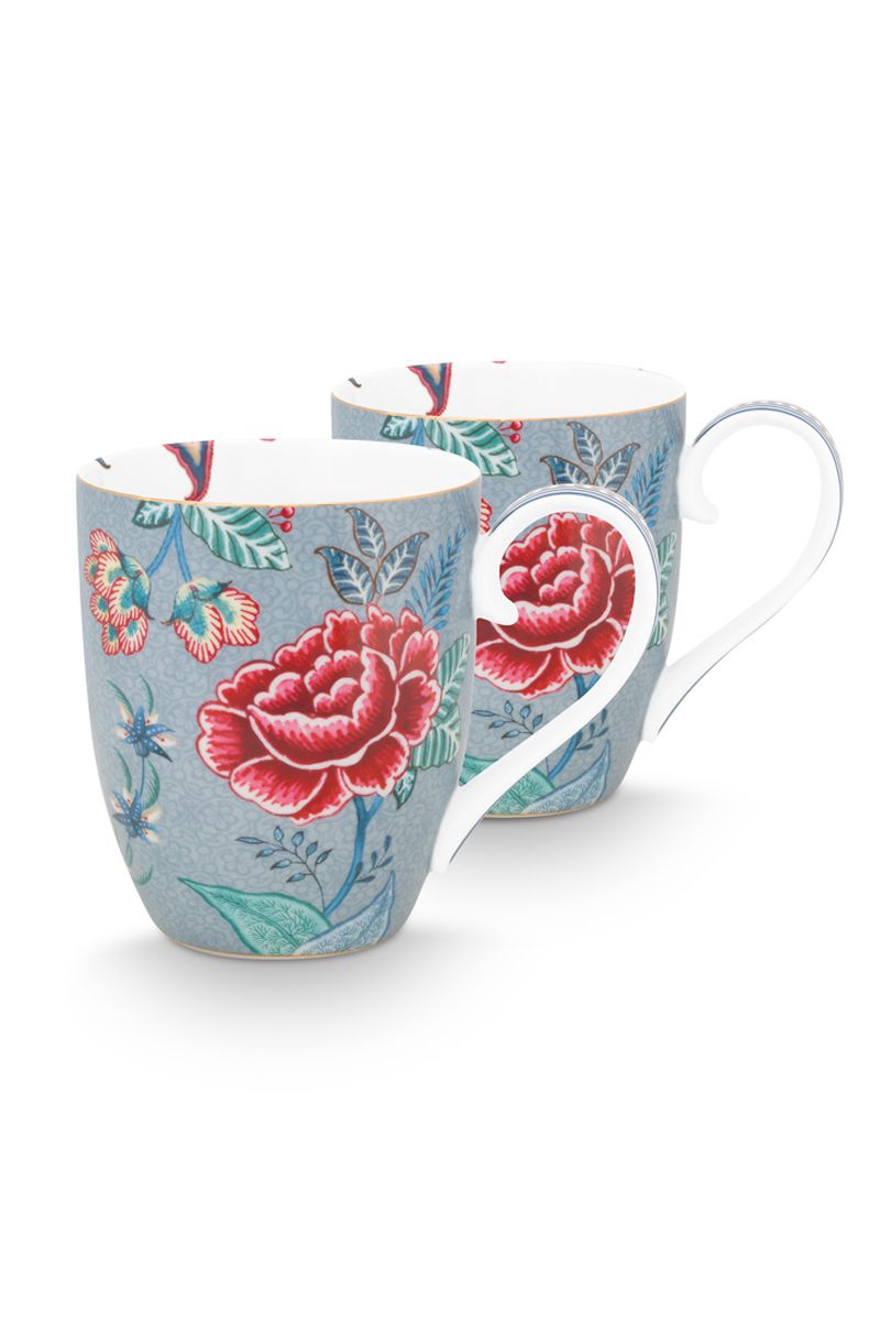 Pip Studio Flower Festival sada 2 hrnků 440ml, modrá
