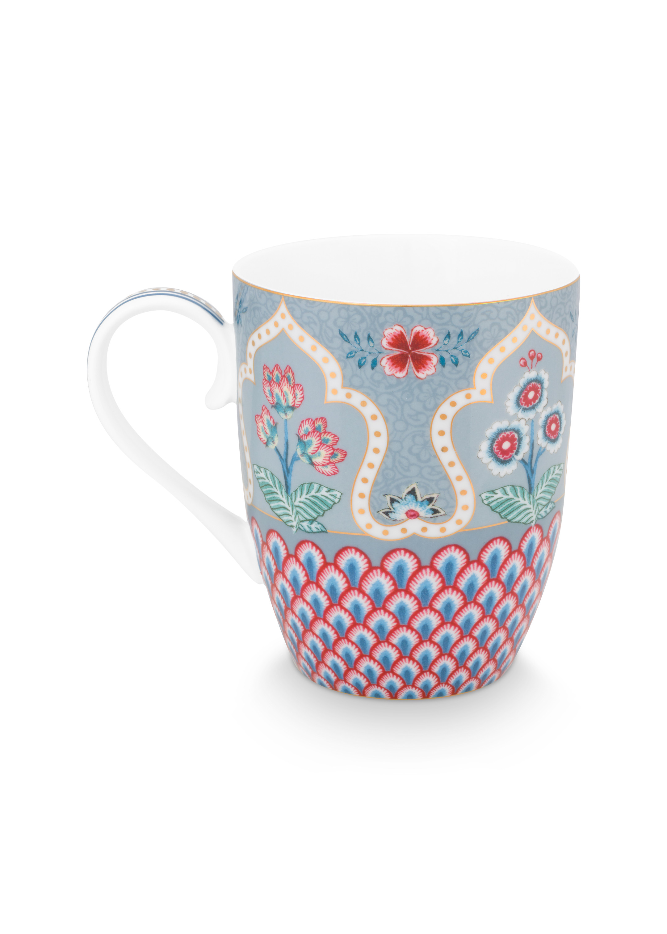 Pip Studio Flower Festival hrnek 350ml, červeno-modrý