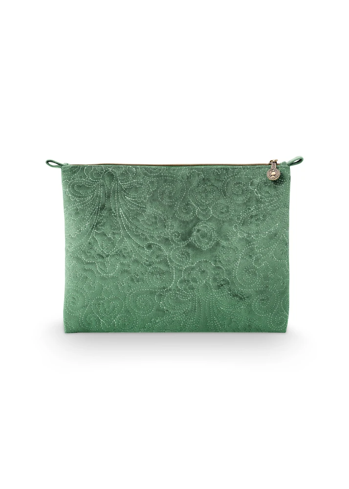 Pip Studio Charly Velvet Quilted sametové kosmetické pouzdro, zelené