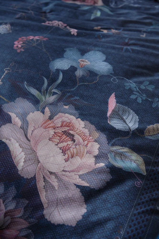 Pip Studio perkálové povlečení Tokyo Bouquet tmavě modré 200x200 + 2x 70x90 cm
