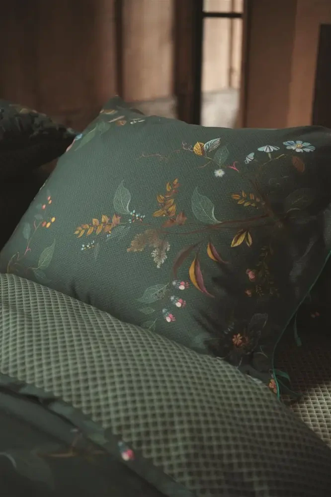 Pip Studio perkálové povlečení Kawai Flower tmavě zelené 200x200 + 2x 70x90 cm