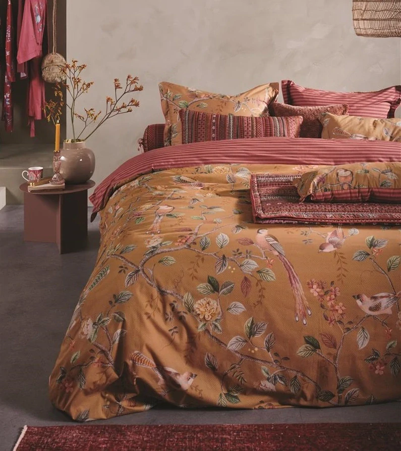 Pip Studio perkálové povlečení Good Nightingale okrové 200x200+2x 70x90 cm