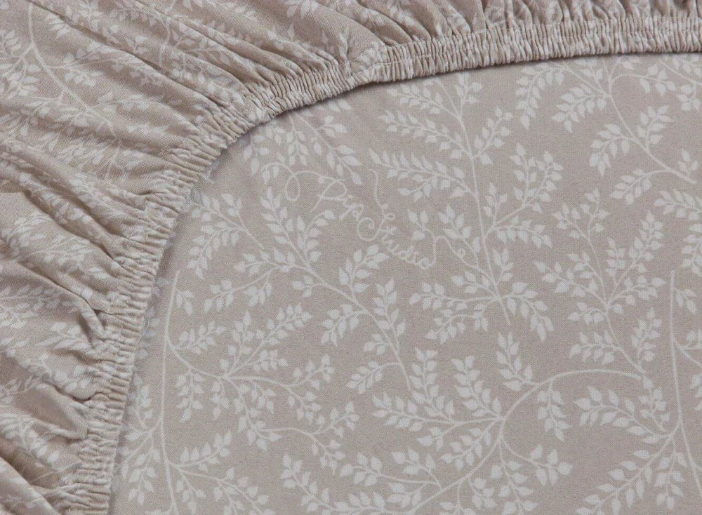 Pip Studio Leafy kvalitní bavlněné prostěradlo s lycrou 180x200/220 cm, khaki