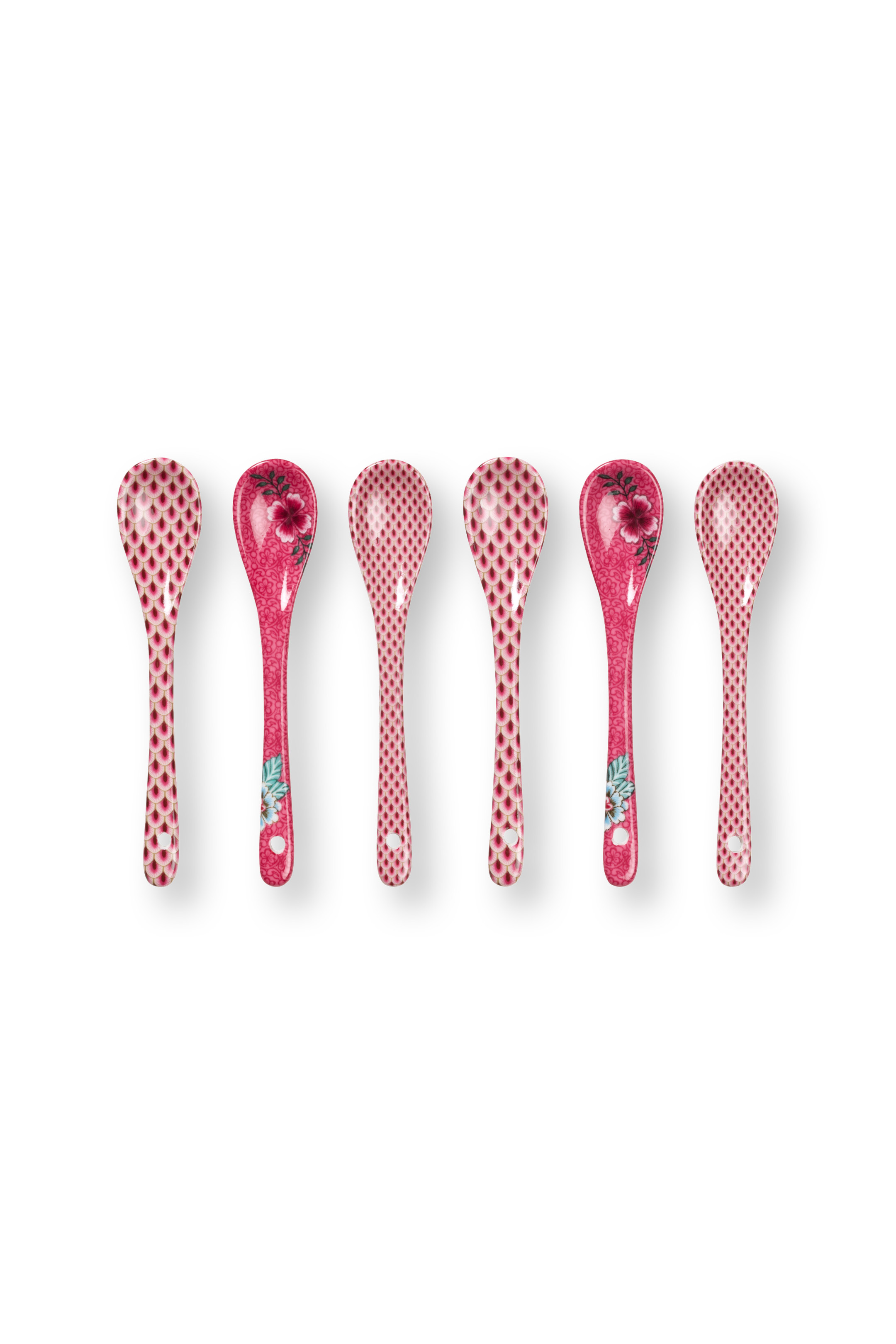 Pip Studio Flower Festival Oriental sada 6 kusů porcelánových lžiček 13cm, růžová
