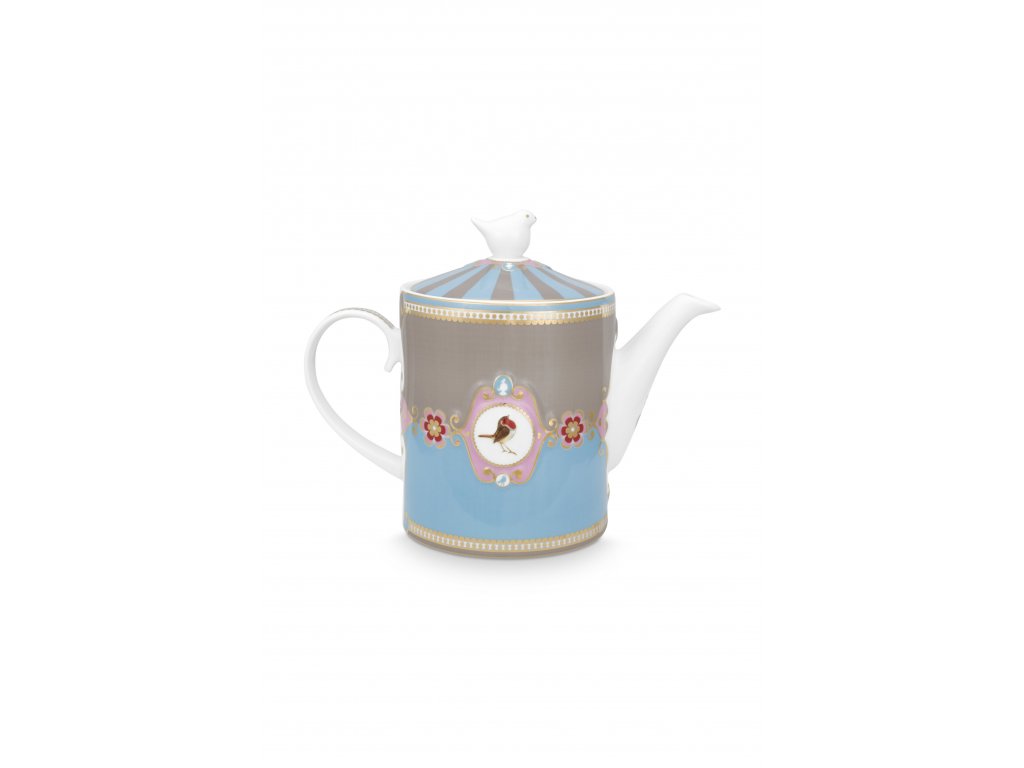 Pip Studio Love Birds Medallion čajová konvice 1,3 l, modrá-khaki