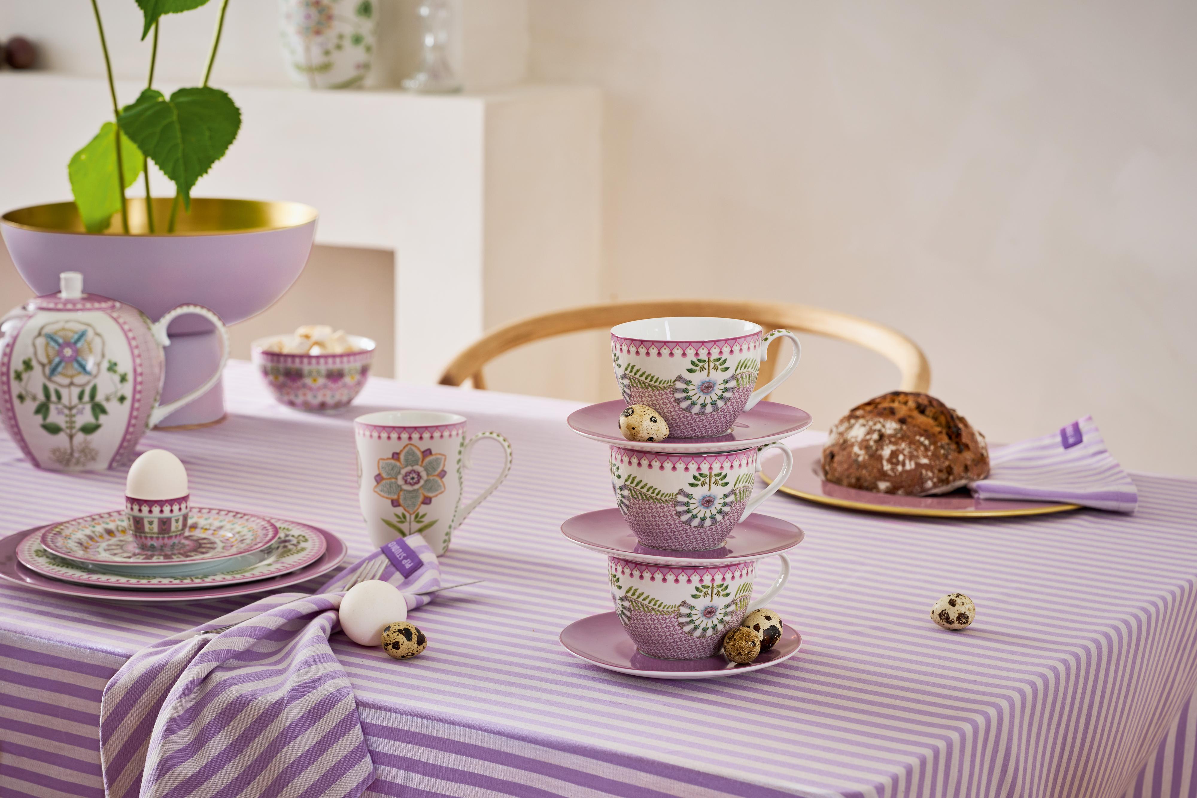 Pip Studio Lily & Lotus sada 2ks cappuccino šálků s podšálky 270ml, lila