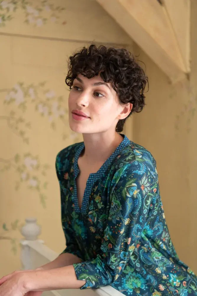 Pip Studio noční košile s 3/4 rukávem Kyoto Festival, modrá