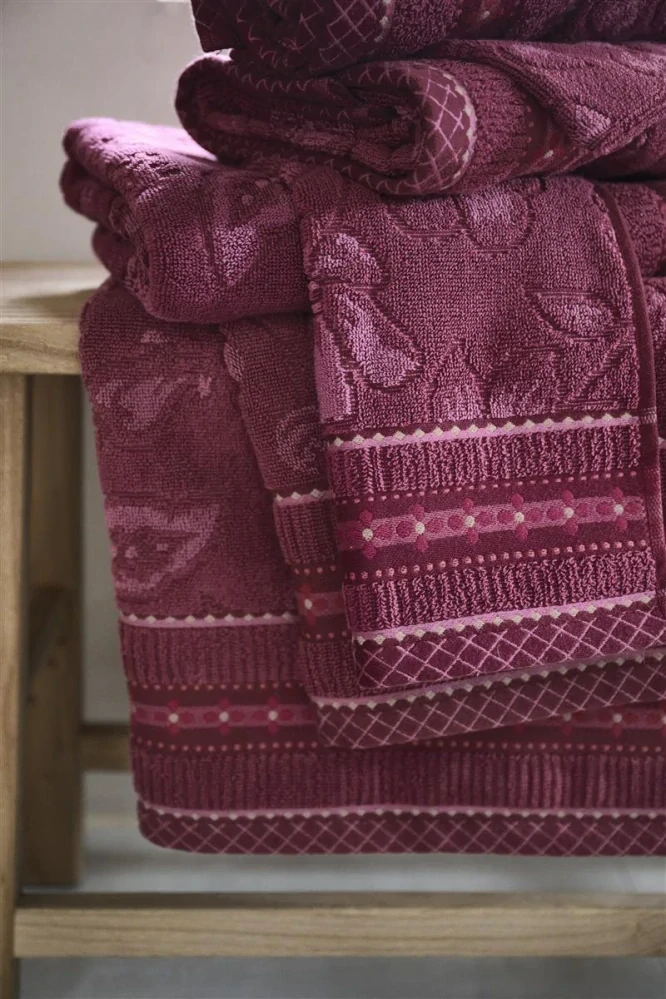 Pip Studio bavlněný froté ručník na ruce Jasmine Jacquard tmavě růžový 30x50 cm
