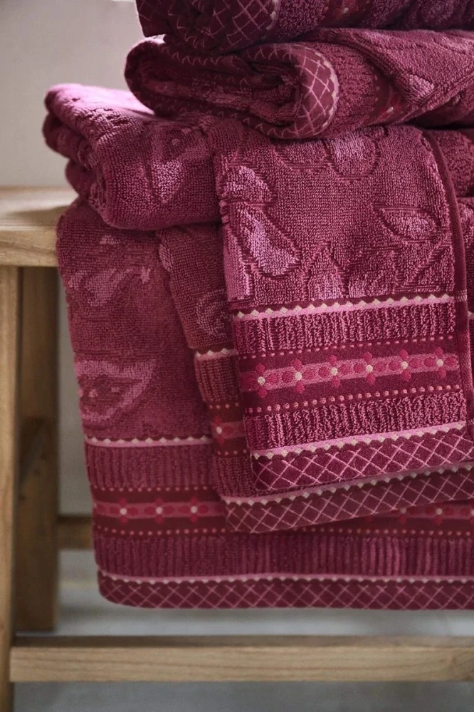 Pip Studio Jasmine Jacquard bavlněný froté ručník tmavě růžový 55x100 cm