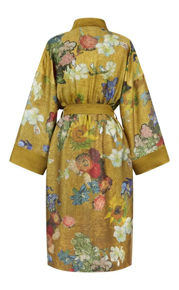 Van Gogh saténové kimono Partout des Fleurs Gold z lyocellu