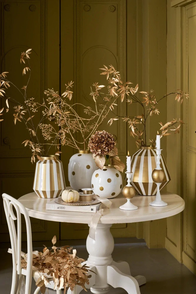 Pip Studio kovová váza bílo-zlatá střední