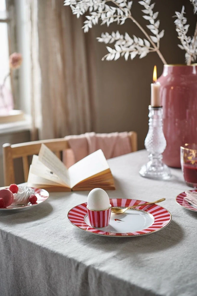 Pip Studio Love Birds stripes kalíšek na vajíčko, červeno-růžový