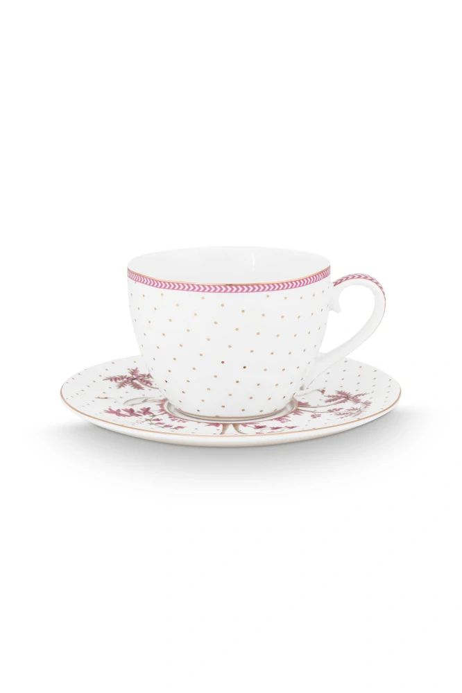 Pip Studio Jolie Dots Gold sada 2 ks cappuccino šálků s podšálky 270ml, růžová