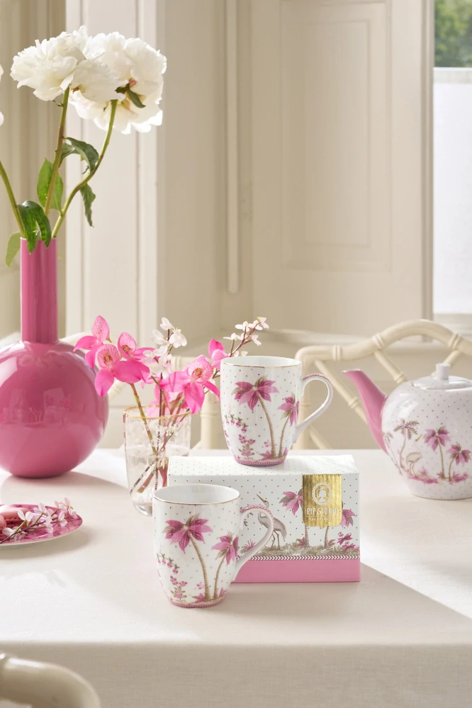 Pip Studio Jolie Dots Gold sada 2 ks hrnků 350ml, růžová