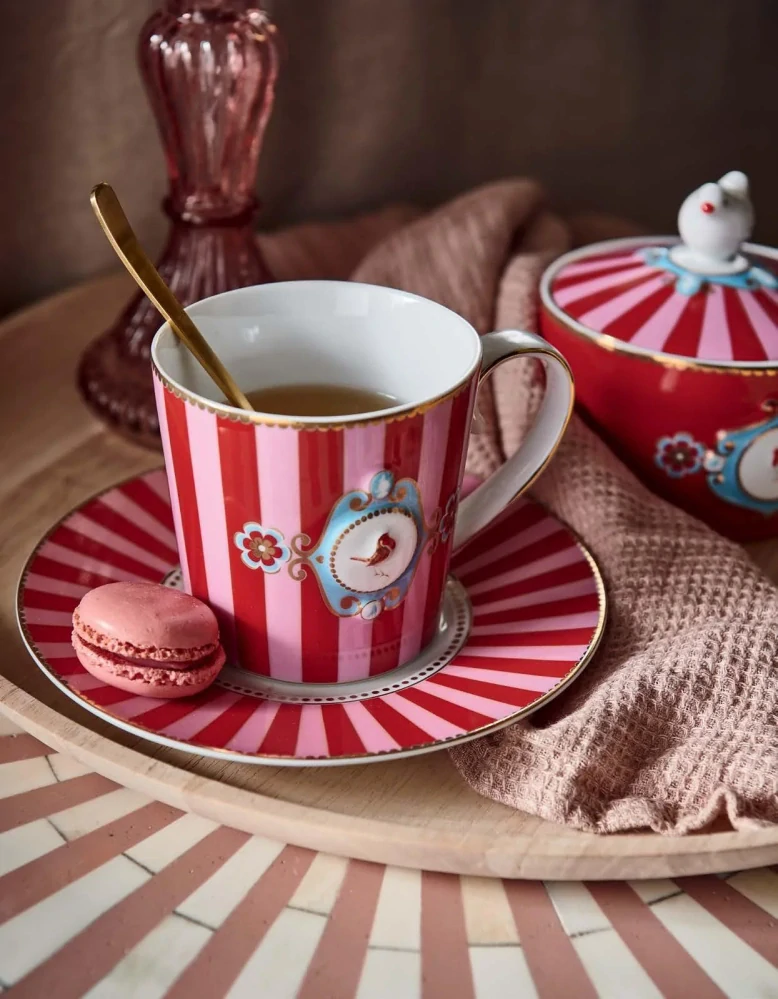 Pip Studio Love Birds Medallion cukřenka, červeno-růžová