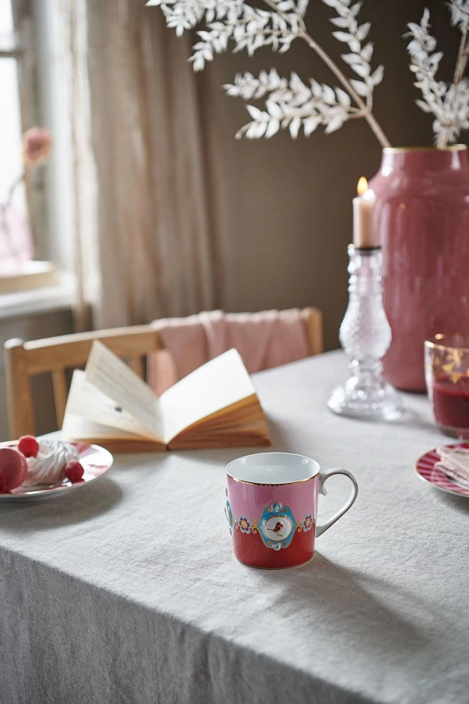 Pip Studio Love Birds Medailon hrnek 225ml, červeno-růžový