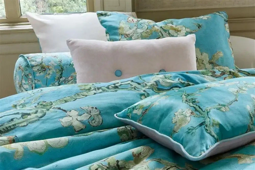 Van Gogh saténové povlečení Mandlovník 140x200 + 70x90, modré, bavlna