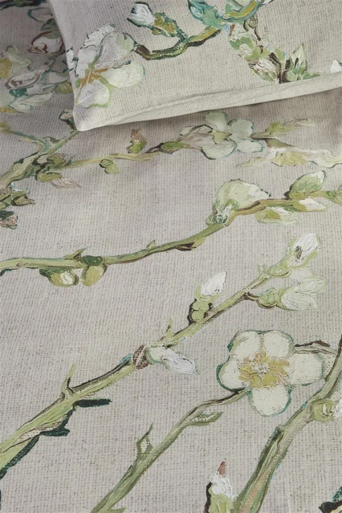 Povlečení z bavlněného saténu Mandlovník 140x200 + 70x90 Van Gogh, písková