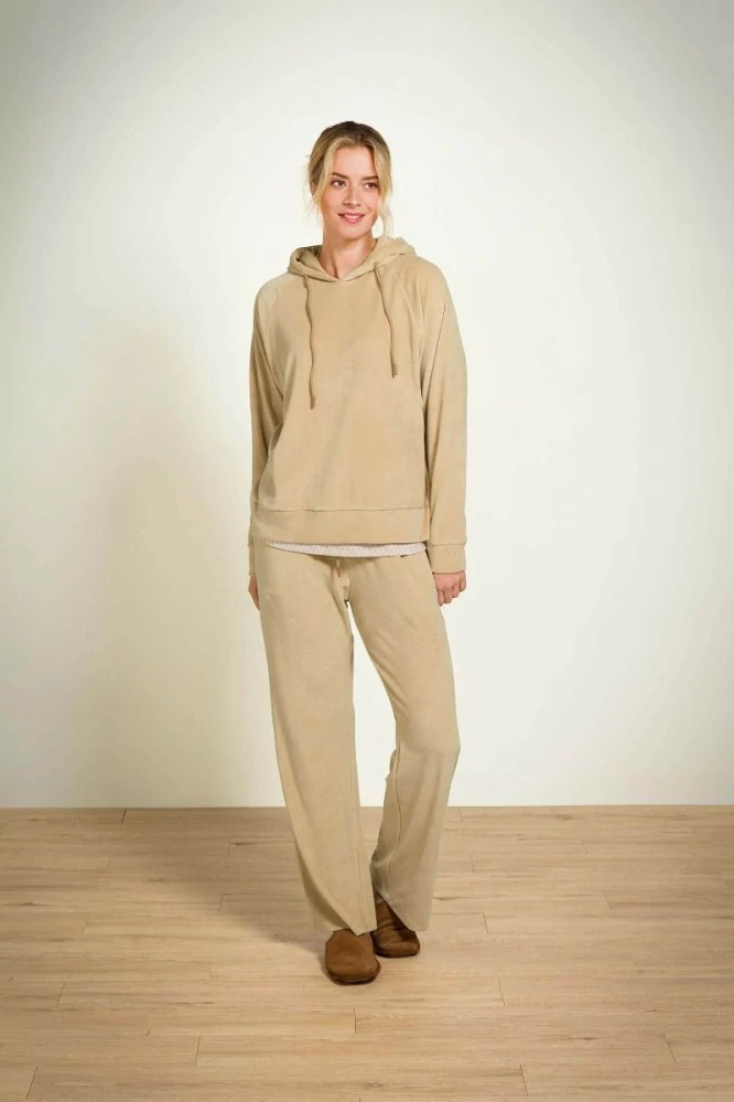 Pip Studio Tamari sametová mikina s kapucí, béžová