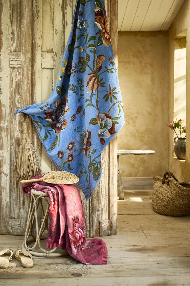 Pip Studio Secret Garden bavlněná froté plážová osuška modrá 100x180 cm