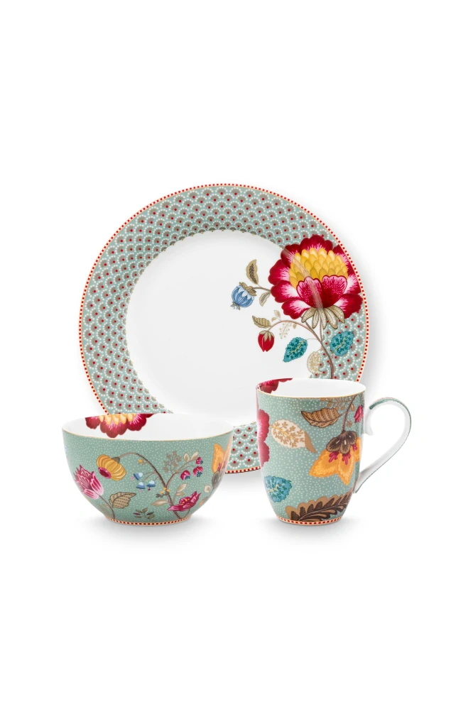 Pip Studio Blooming Tales snídaňová sada, modrá