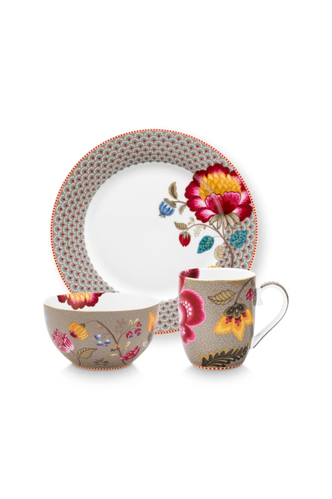 Pip Studio Blooming Tales snídaňová sada, khaki