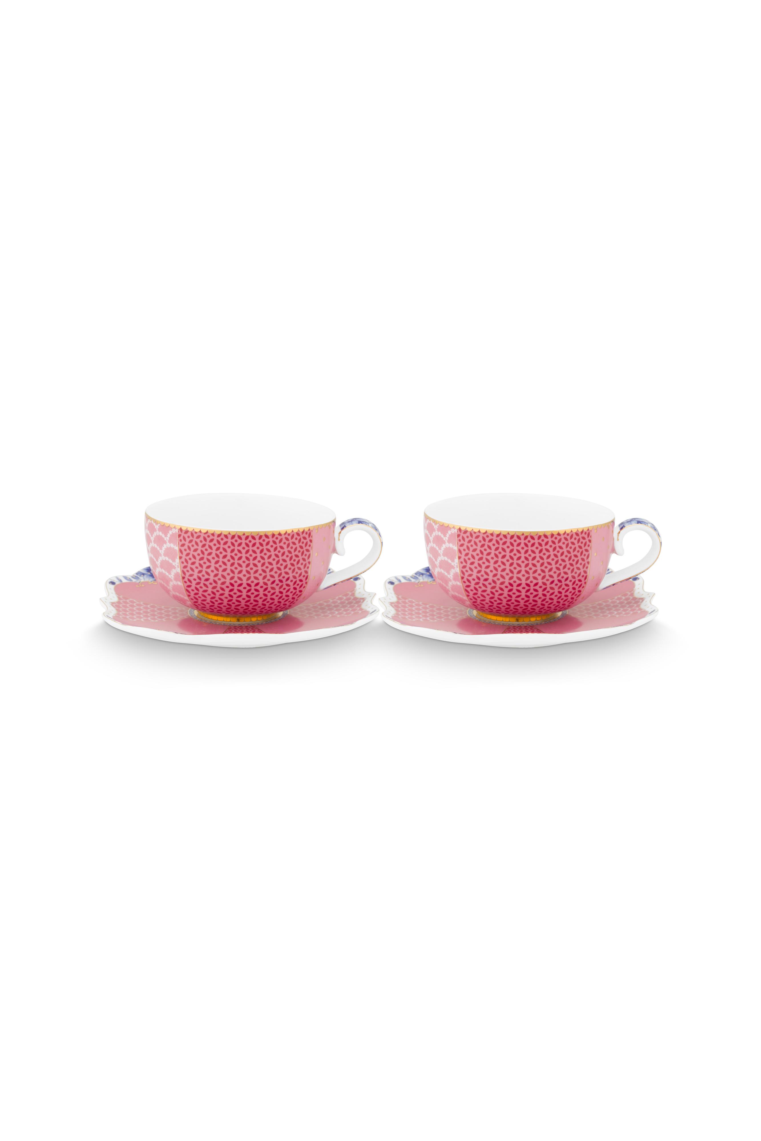 Pip Studio Royal Multi sada 2 ks espresso šáleků s podšálky 100ml, růžová