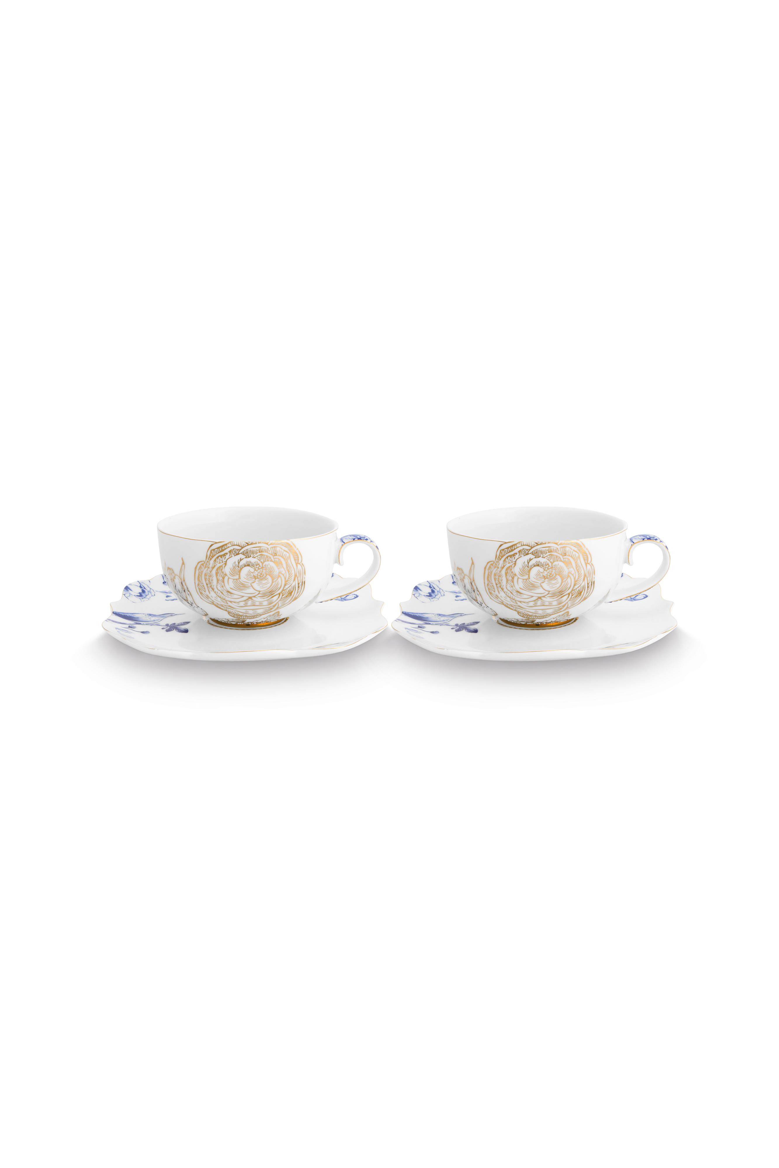 Pip Studio Royal White sada 2 ks cappuccino šálků s podšálky 210ml, bílá