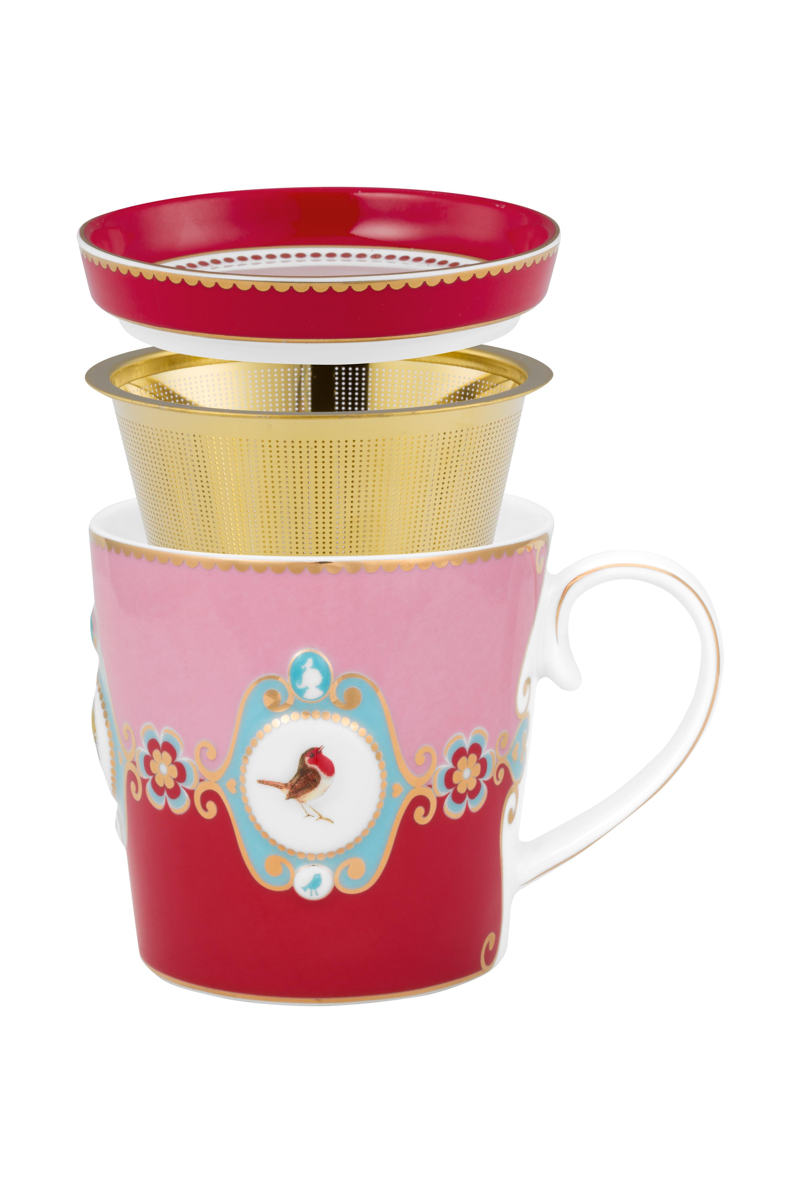 Pip Studio Love Birds sada na čaj pro jednoho 225 ml, červeno-růžová