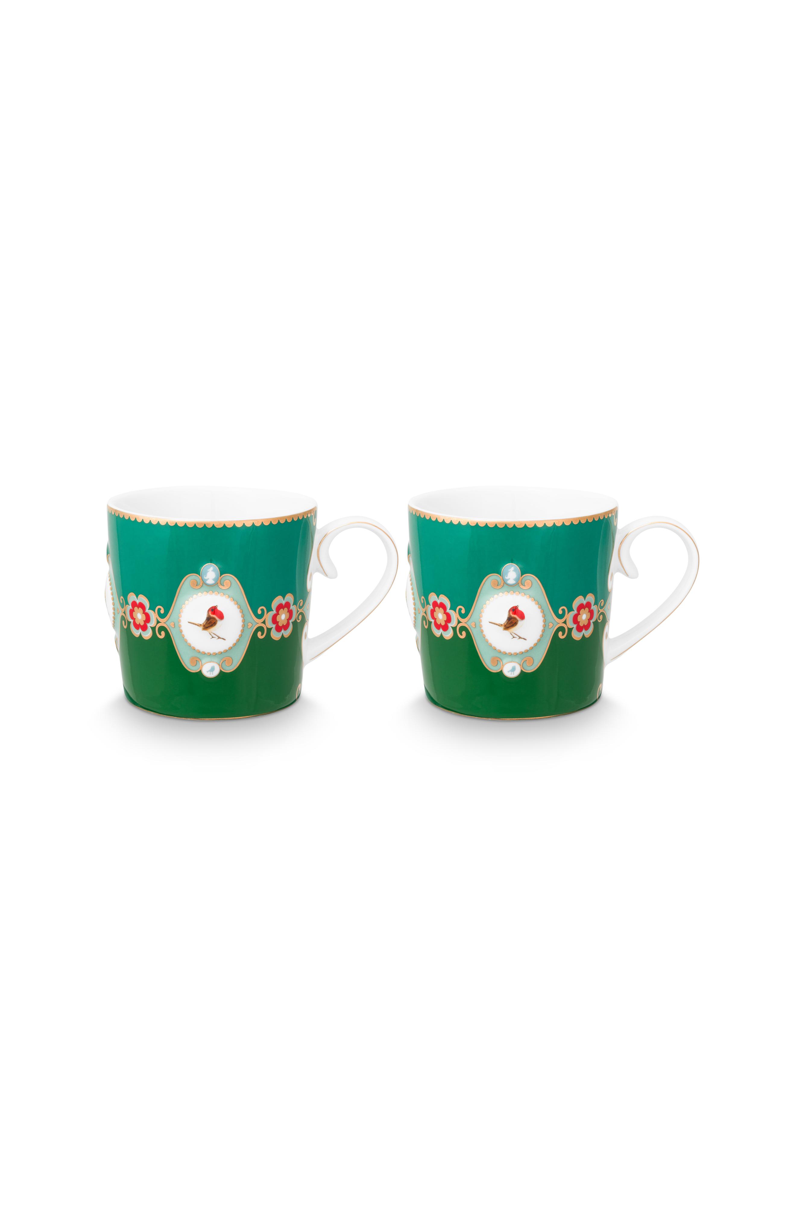 Pip Studio Love Birds sada 2 ks hrnků 165ml, zelená
