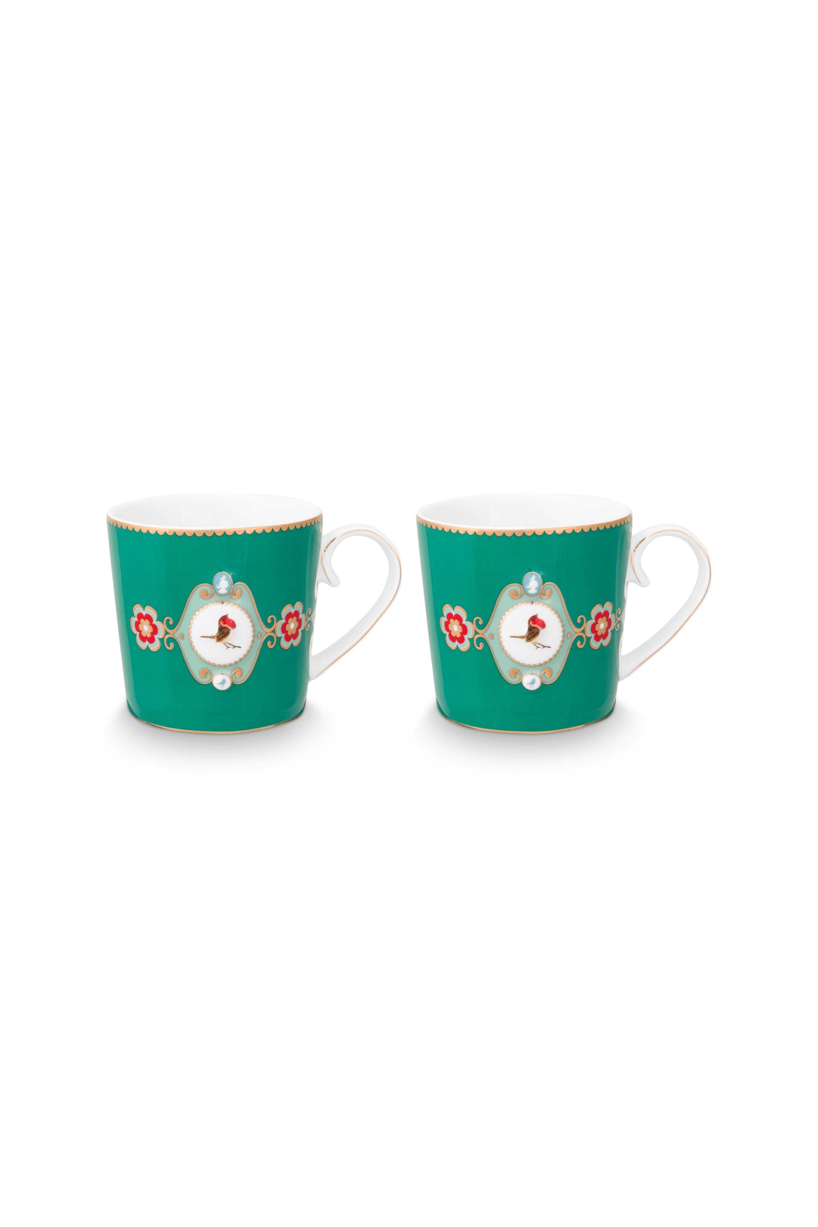 Pip Studio Love Birds sada 2 ks hrnků 165ml, zelená