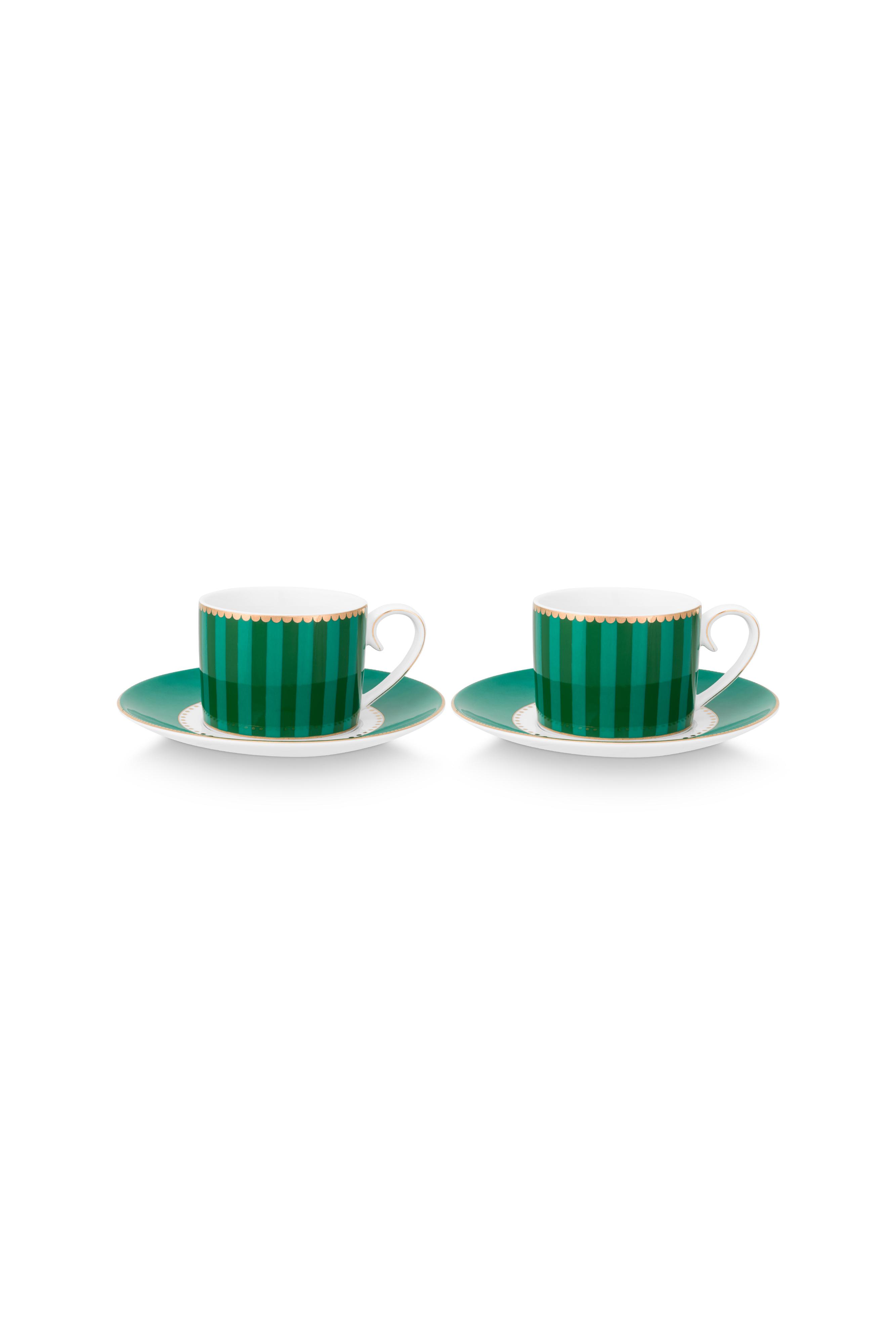 Pip Studio Love Birds sada 2 ks espresso šálků s podšálky 90 ml, zelená