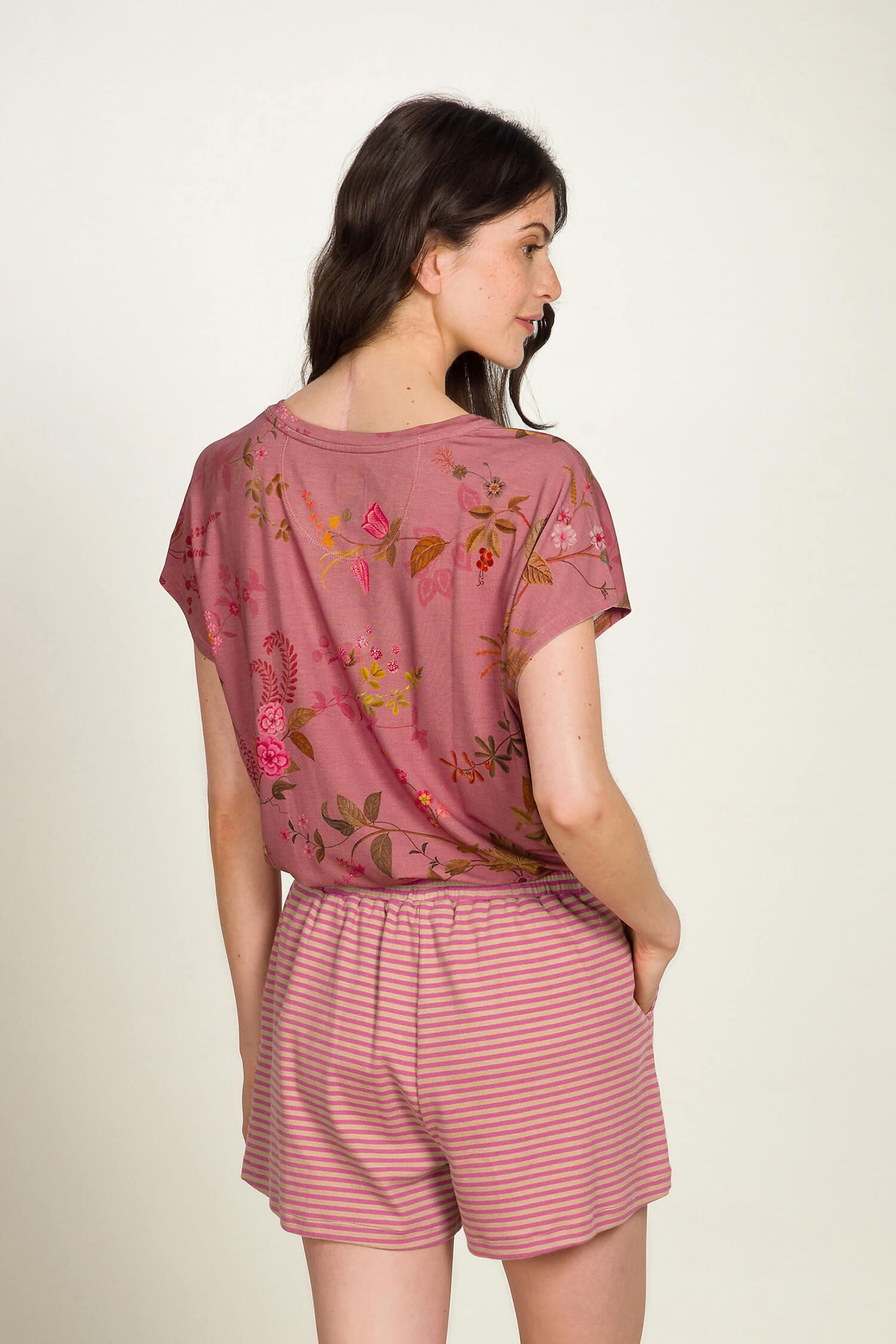 Pip Studio Tatum triko s krátkým rukávem Bodhi Flower, tmavě růžové