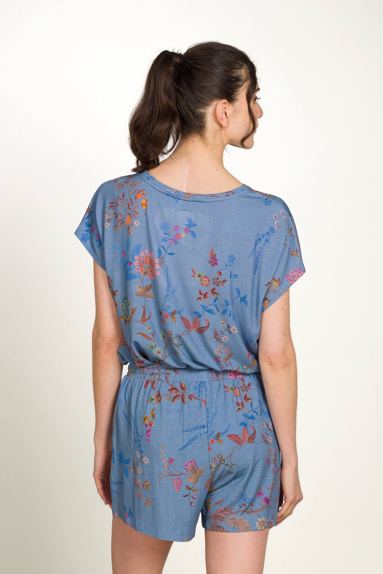 Pip Studio Tatum triko s krátkým rukávem Bodhi Flower, modré