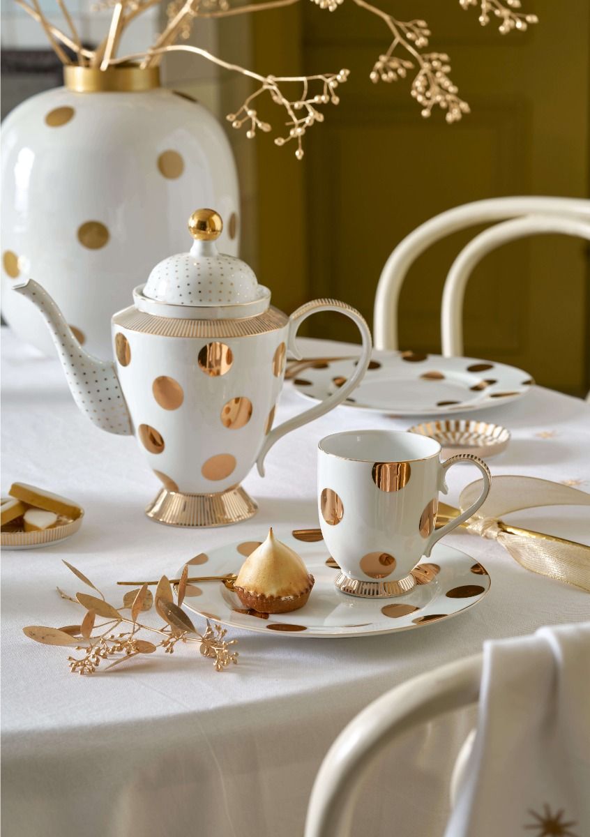 Pip Studio Dot Delight White - Gold hrnek 380ml, bílo-zlatý