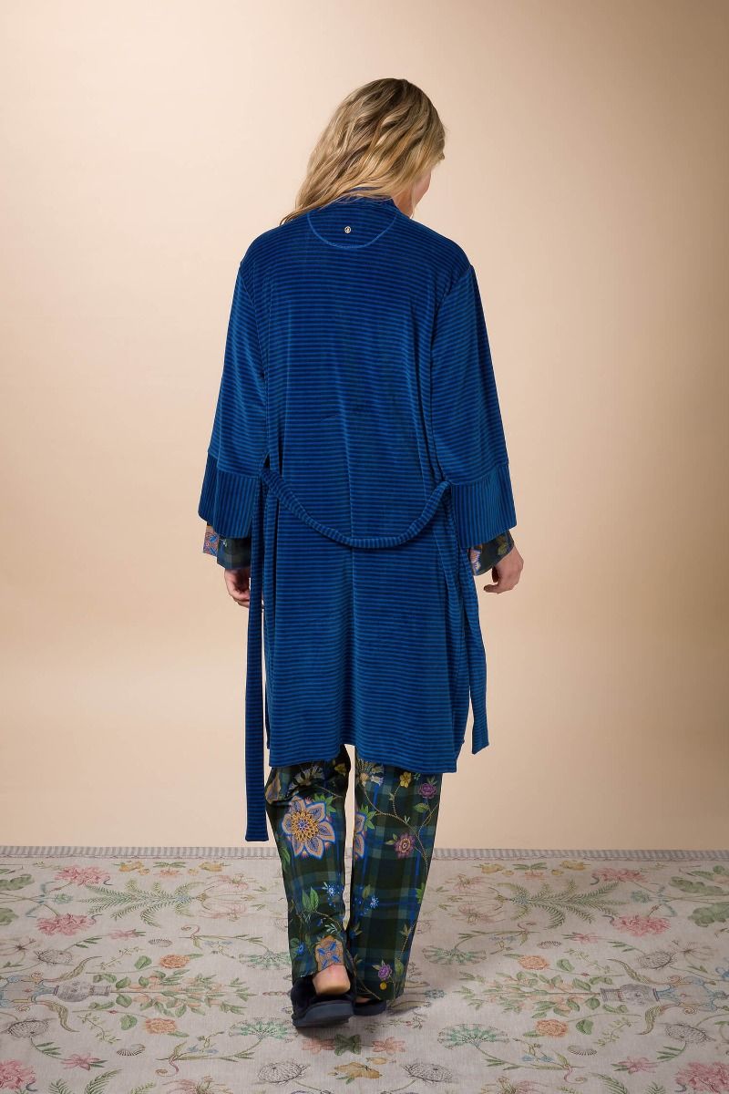 Pip Studio Naomi Kimono Velvet Little Sumo Stripe, tmavě modré