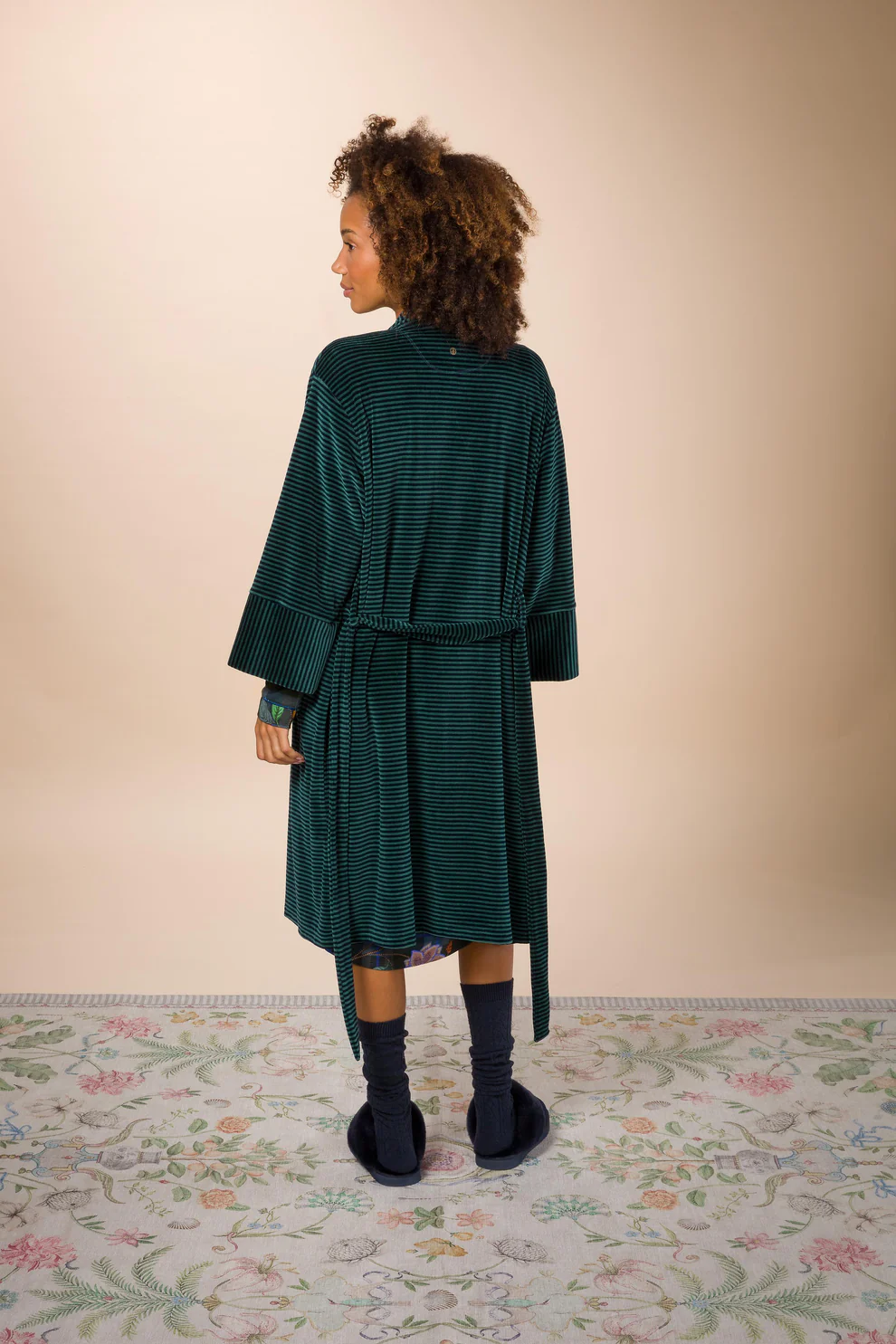 Pip Studio Naomi Kimono Velvet Little Sumo Stripe, modro-zelené