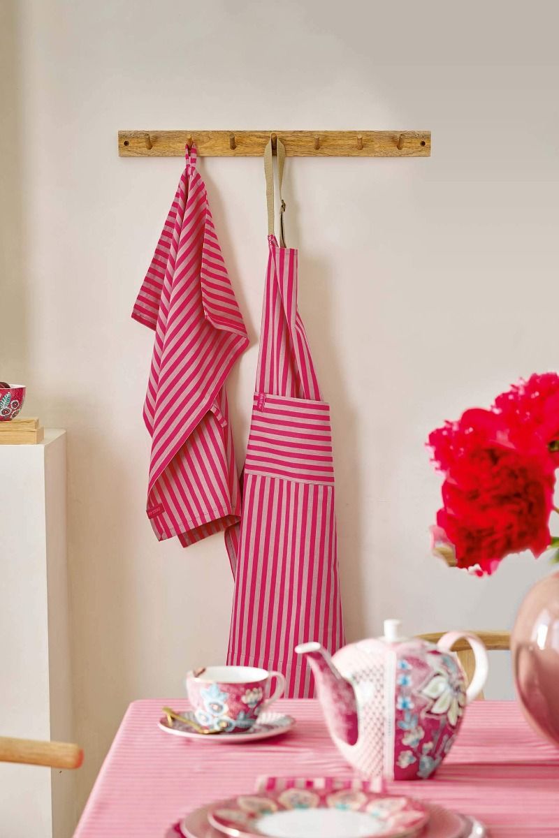 Pip Studio Apron Stripes kuchyňská zástěra  - růžová
