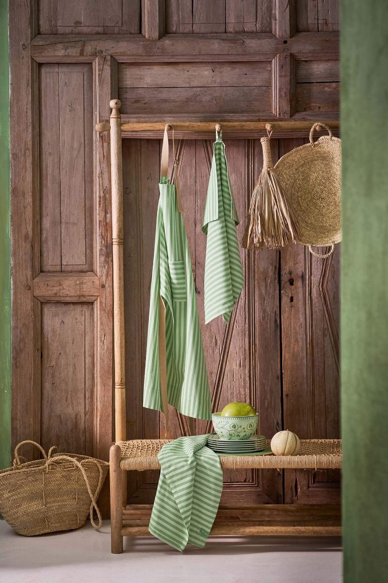 Pip Studio Apron Stripes kuchyňská zástěra - světle zelená