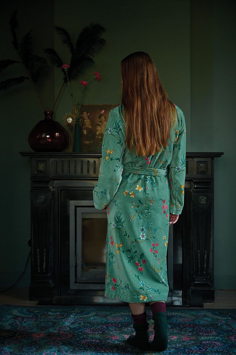 Pip Studio Les Fleurs bavlněný froté župan - zelený
