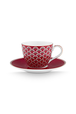 Pip Studio Blooming Tales set 2 ks espresso šálků 100 ml - tmavě červený
