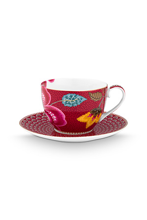 Pip Studio Blooming Tales set 2 ks cappuccino šálků 270 ml - tmavě červený