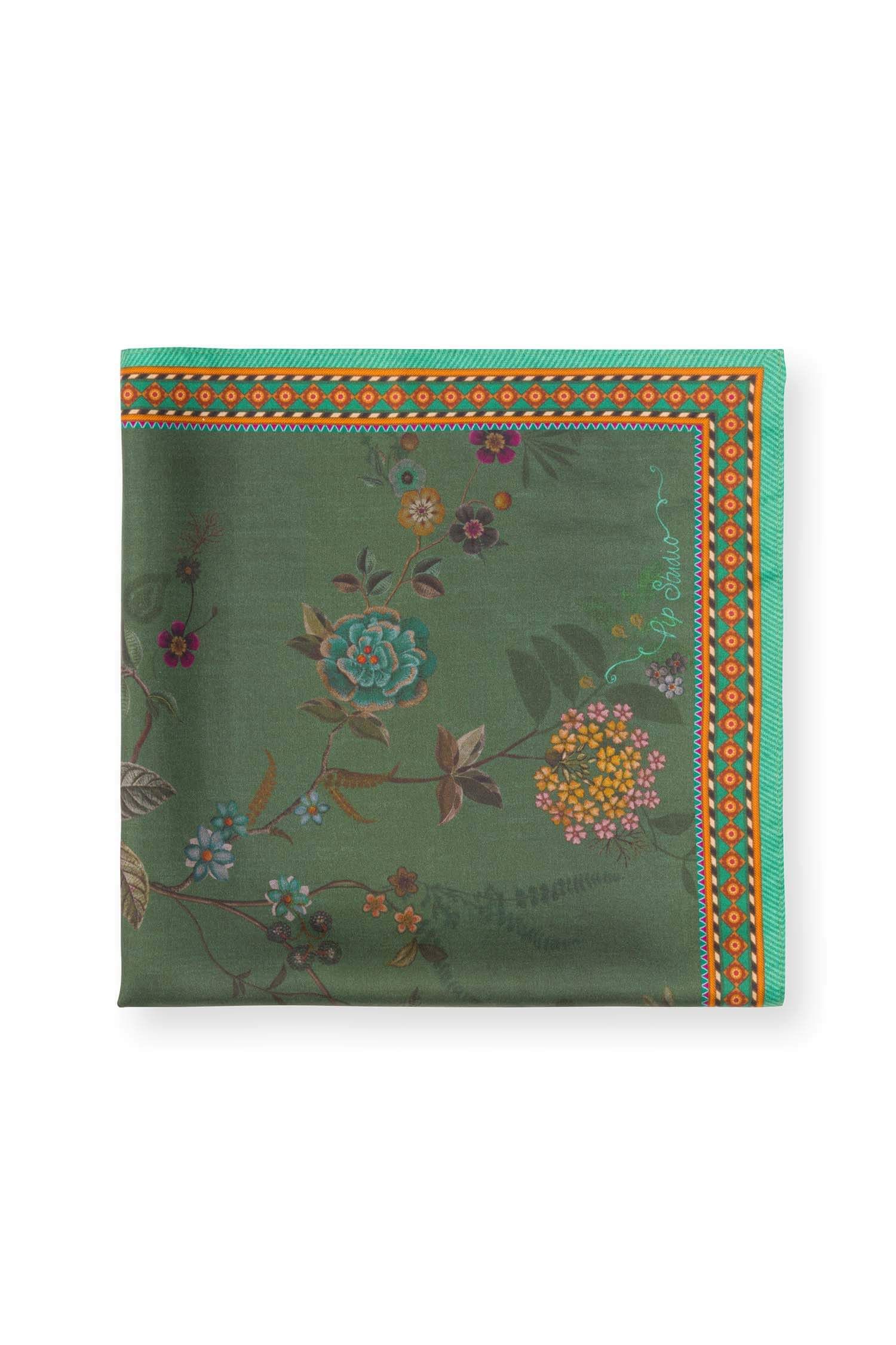 Pip Stylově hedvábný šátek Bodhi Flower - zelený
