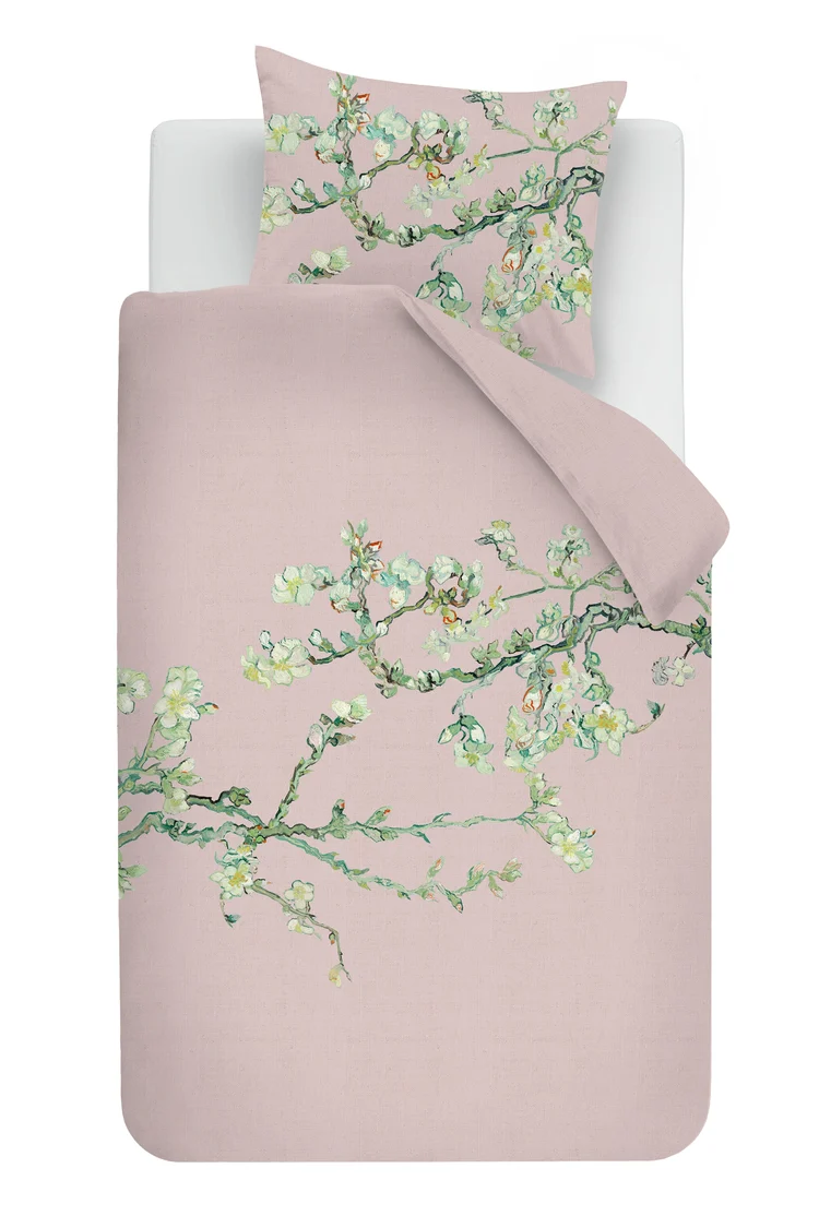 Povlečení z bavlněného saténu Almond Blossom 140x200 + 70x90 Van Gogh - růžové
